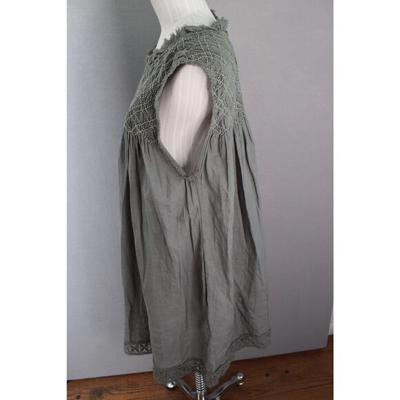 Free People Shea Tunic Dress Womens Small Green Boho Crochet Lace Smocked - Picture 2 of 6